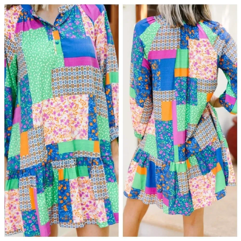 Fate Patchwork Ruffle All In Good Time Dress - Picture 2 of 6